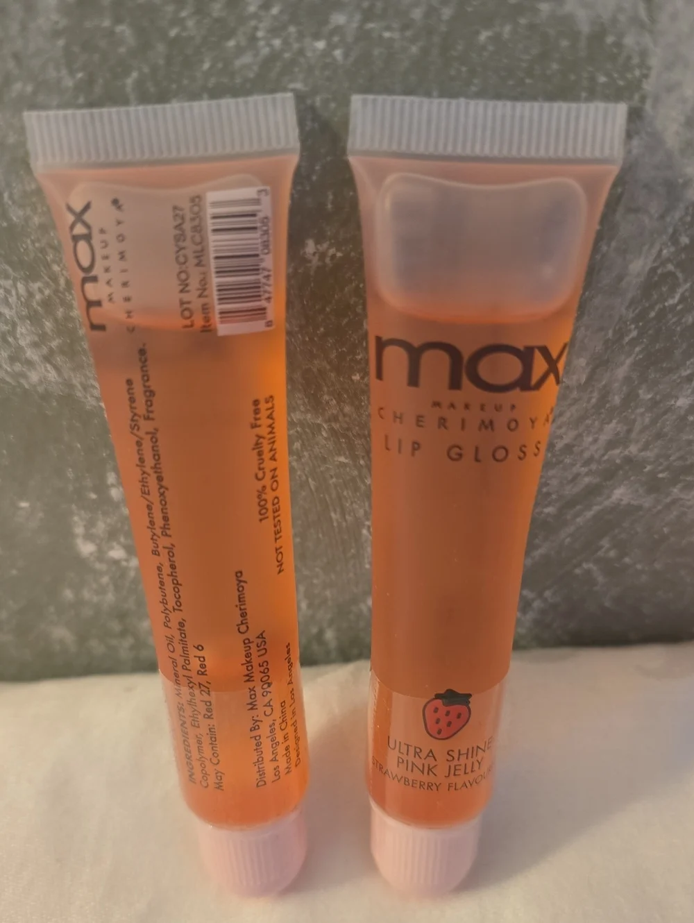 2 Max Cherimoya Lip Glosses Ultra Shine Pink Jelly Strawberry Flavor New